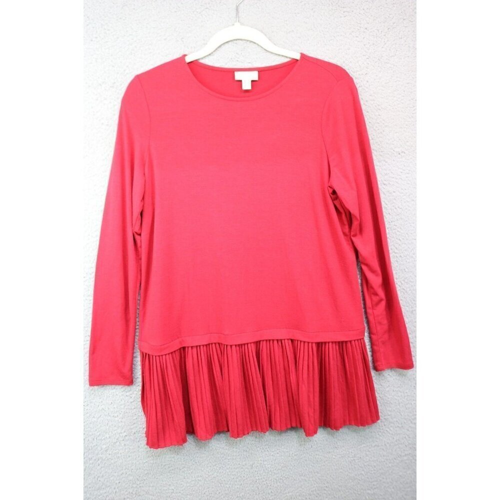 J.Jill Long‎ Sleeve Red Pleated Hem Tunic-Size Small
